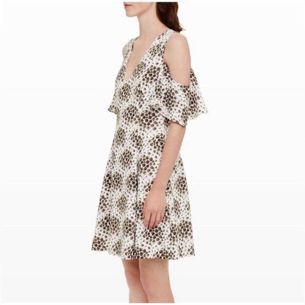 Club Monaco Pernille Dress, White/Sage Green, Cold Shoulder, Floral, Flowy, US 4